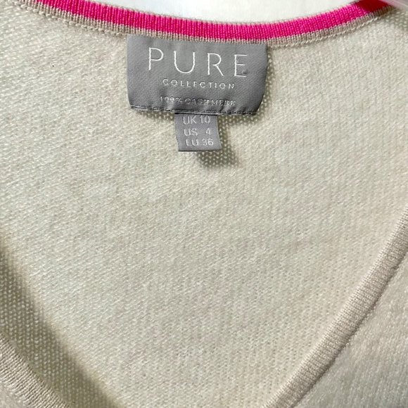 Pure Collection 100% Cashmere Sweater Long Sleeve V-Neck Top Tan/Cream/Pink   4 - Picture 14 of 16